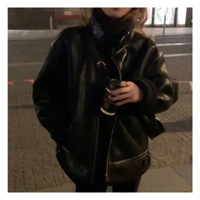 (black, L) Women Faux Leather Fur Coats Sheep Leather Shearling Thicken Jacket Lady Fashion Long