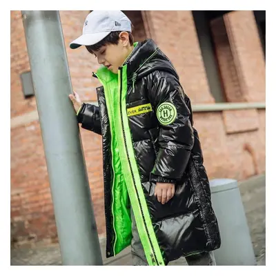 (green, 150cm) Children&apos;s Mid-length Down Jacket Fleece-lined Warm Medium And Large Childre