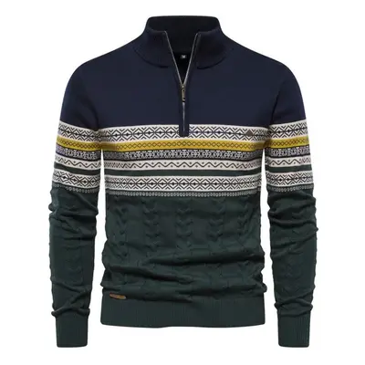 (navy blue, XS) Autumn And Winter Trend Stand Collar Men&apos;s Retro Casual Warm Sweater Semi-z