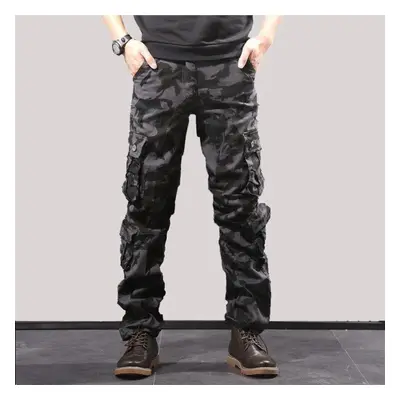 (black, 6XL) Autumn Men Al Pants Cototn Breathable Multi Pocket Cargo Pants Trousers