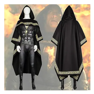 (M) Men's Black Adam Deluxe Costume Jumpsuit Hooded Cape Cloak For Adult