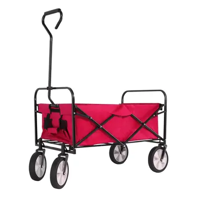 (Red) Foldable Pull Along Wagon Garden Trailer Hand Cart Utility Trolley