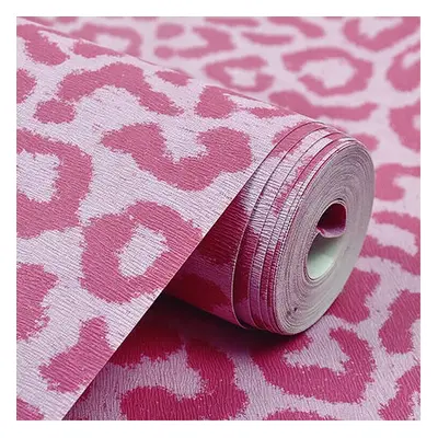 (Pink) 10M Modern Animal Leopard Matt Waterproof Embossed Textured PVC Wallpaper Roll