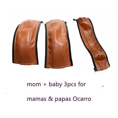 (mom baby 3PCS brown) New Stroller Leather Covers For Mamas & Papas Ocarro Pram Handle Sleeve