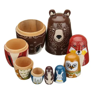 5 Nesting Dolls Wooden Aniimal Bear Russian Doll Matryoshka Toy Decor Kid Gift