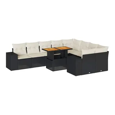 (black and cream) vidaXL Piece Garden Sofa Set with Cushions Black Poly Rattan Acacia