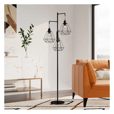 Black Modern Industrial Style 3-head Floor Lamp with Irregular Shade