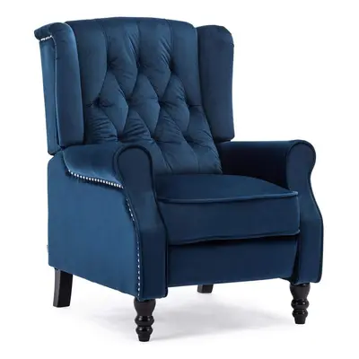 (Midnight Blue) Althorpe Wing Recliner Chair Fabric Linen Button Fireside Occasional Armchair