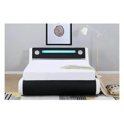 (Black/White, Double) Madrid Bluetooth Speaker LED Gas Lift Storage Bed