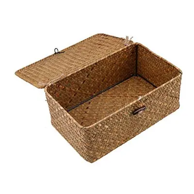 Wicker Storage Basket Woven Rattan Storage Box With Lids Seagrass Laundry Baskets Makeup Organiz