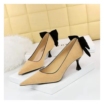 (khaki, 40) Fashionable Sweet Medium Heel Women&apos;s Shoes Thin Heel Shallow Mouth Pointed Fle