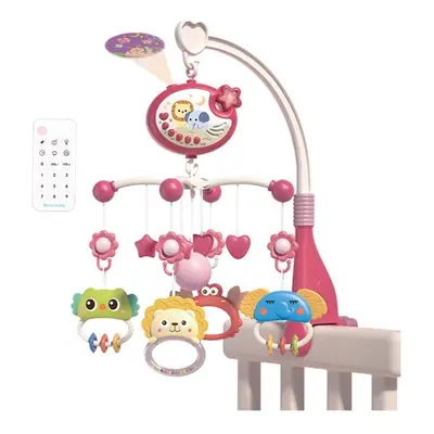 (pink) Cute Baby Crib Mobile With Music Lights Star Projection Hanging Rotating Toys Baby Crib T