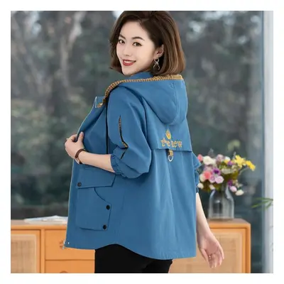 (sky blue, L) Spring Women&apos;s Fashion Casual Solid Color Hooded Jacket