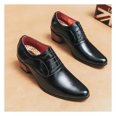 (as the picture, EU:44) Men Black High Heels Dress Oxford Laces Formal Leather Comfortable Busin