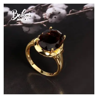 (brown, us ring size 9#) Classic Simple Design Smoky Quartz Ring Sterling Silver Yellow Natural 