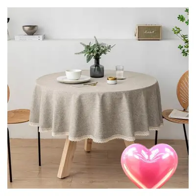 (light grey, Round 220cm) Solid Color Linen Large Round Tablecloth Waterproof And Oil-proof Clot