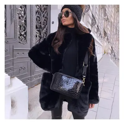 (black, XL) Women&apos;s Coat Winter Thickened Warm Faux Fur Coat Medium-length Lapel Women&apos