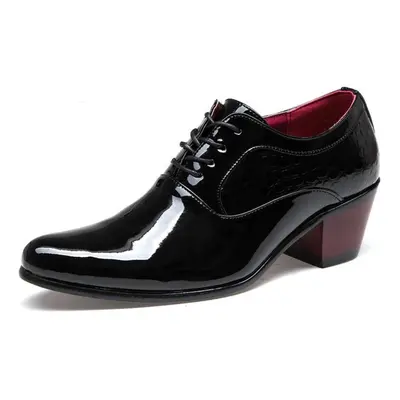 (black, 42) Luxury Men Dress Wedding Shoes Glossy Leather High Heels Fashion Pointed Toe Heighte