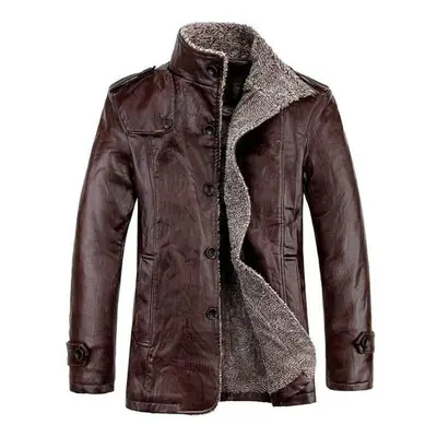 (coffee, 7XL) Mens Warm Winter Overcoat Leather Fur Lined Thick Coat Cowboy Jacket Outwear