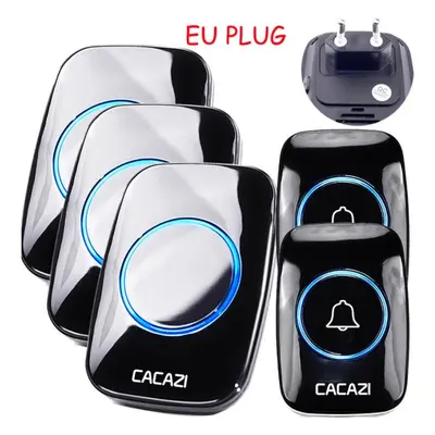 (black, button receiver) Cacazi Wireless Doorbell Waterproof 300m Remote Eu Plug Smart Door Bell