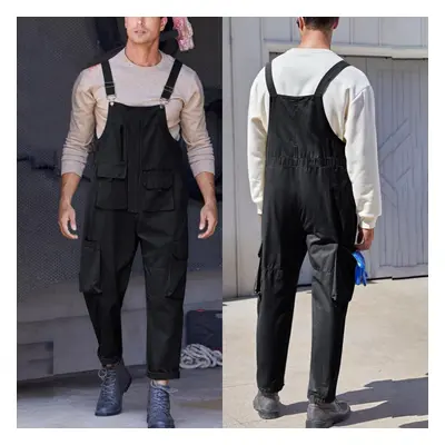 (black, M) Men Overalls Bib Overall For Mens Work Dungarees Unisex Workwear Romper Oversized Jum