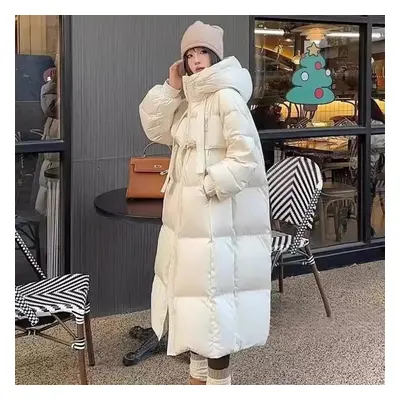 (beige, L) Black Winter Coat Women&apos;s Thick Cotton Parka Jacket Korean Oversized Loose Hoode