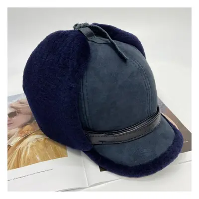 (navy, 55-62cm) Wool Hat For Women Men Unisex Fluffy Winter Warm Ear Coverd Bomber Snow Cap Shee