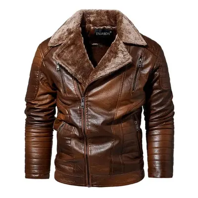 (coffee, 6XL (EU SIZE 4XL)) Men Fashion Leather Jacket Men Autumn Motorcycle Slim Fleece Jacket 