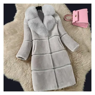 (grey, S) Winter Warm Artificial Faux Fur Coat Long Coat Luxury Coats Plus Size Women Warm Colla