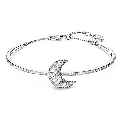 Swarovski Luna Bangle Bracelet, Crescent Moon Motif with White Pav? Stones in a Rhodium Plated S