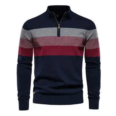 (navy, 50-60 kg) Aiopeson Men&apos;s Patchwork Pullover Sweater Cotton Casual Zipper Mock Neck S