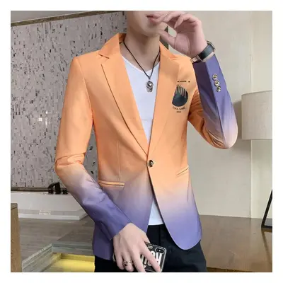 (orange, XL) Blazer Men Male Gradient Suit Jacket Korean Style Slim Fit Casual Men Fashion Trend