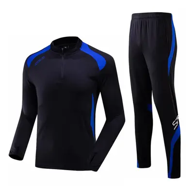 (black&blue, L(160-165cm)) Long Sleeve Football Training Suit Fall/Winter Sports Set For Adult &