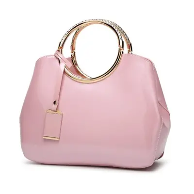 (pink, 28cm*10.5cm*22cm) Scione Glossy Patent Leather Shoulder Bag New Women&apos;s Bag Shiny Ha