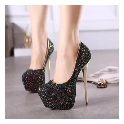 (black, 35) Women&apos;s High Heels Super High Heel Stiletto Platform Pumps Sequins Ladies Shoes