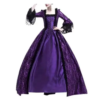 (purple, 5XL) S-5xl Plus Size Court Dress Lace Stitching Large Dress Retro Medieval Renaissance 