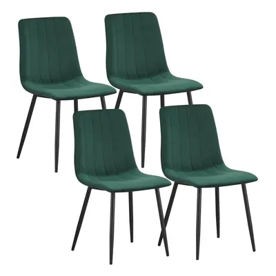 (Green-strip) Set Velvet Dining chairs Black Metal legs with Backrest Padded seat