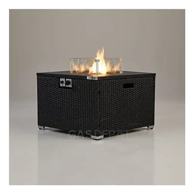 REALGLOW Warmpact Rattan Table Gas Fire Pit in Black - 13KW Square Propane Gas Fire Pit w/ Remov