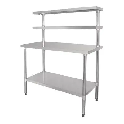 Quattro 1200mm Wide Stainless Steel Chef's Food Prep Table with Overshelves