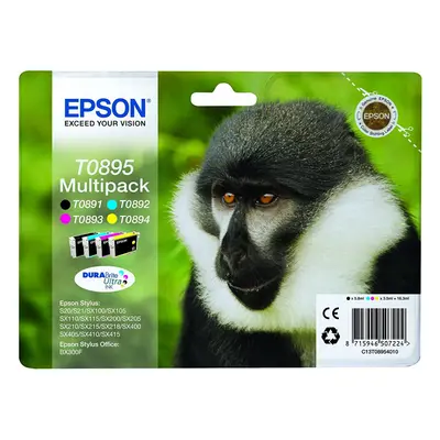 Epson T08954010 Ink Cartridge for S20/SX100 Series Printer, Black/Cyan/Magenta/Yellow, Genuine