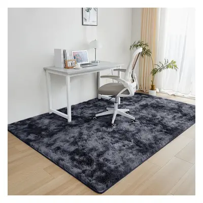 (160 x cm (5ft 3in x 7ft 6in), Dark Grey Tye Dye) Xtra Large Area Rugs Nonslip Soft Shaggy Fluff