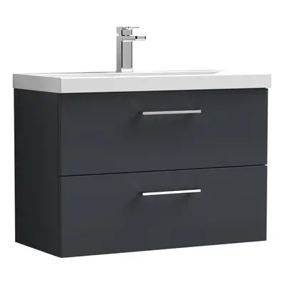 Wall Hung Drawer Vanity Unit & Mid-Edge Ceramic Basin, Soft Black, 800mm