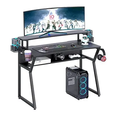 TREETALK Gaming Desk, Computer Desk with Large Monitor Stand and Open Shelf, PC Laptop Gamer Tab