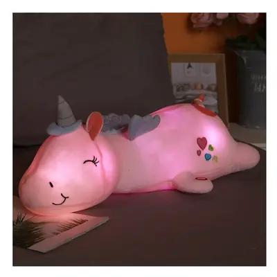 (pink, 80CM) 60CM Cute Glowing LED Light Unicorn Plush Toys Lovely Luminous Animal