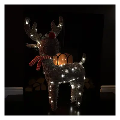 71cm Battery Operated Rattan Woven Comet Reindeer with Warm White LEDs