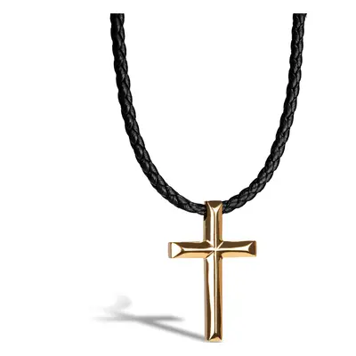 (Gold, 60cm) SERASAR|Men's Genuine Leather Necklace "Cross"