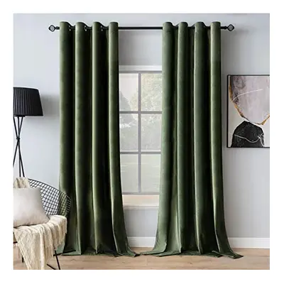 Velvet Curtains Olive Green Elegant Eyelet Curtains Thermal Insulated Soundproof Room Darkening 