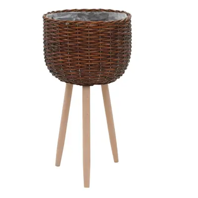 vidaXL Planter Wicker with PE Lining Real Rattan Stand Flower Display Basket