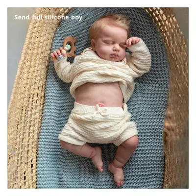 (as the picture, Full silicone boy) Inch Full Body Silicone Reborn Baby Doll Loulou Lifelike Cud