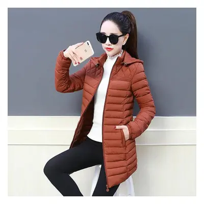 (brown, 4XL) Hooded Coat Women Outerwear Female Parkas Long Jackets Warm Base Coats Winter Cotto